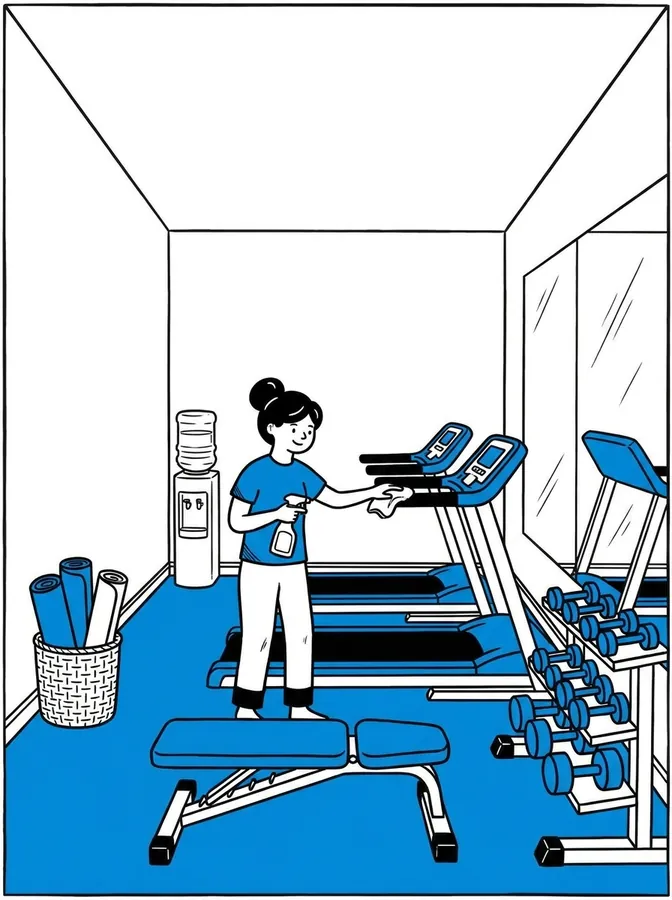 Fitness room after a Bubble's Sparkle community & property clean