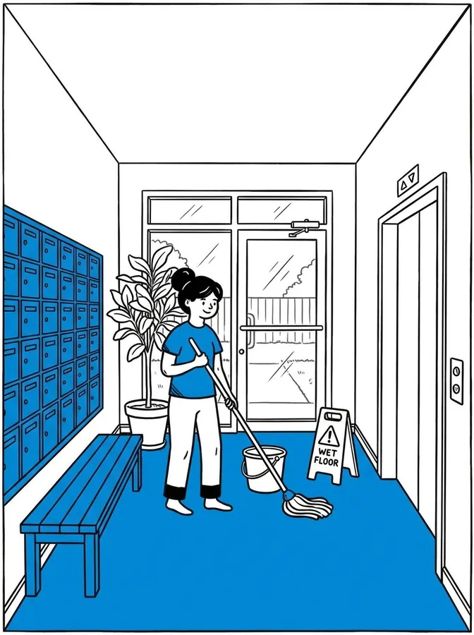 Lobby & mail room after a Bubble's Sparkle community & property clean